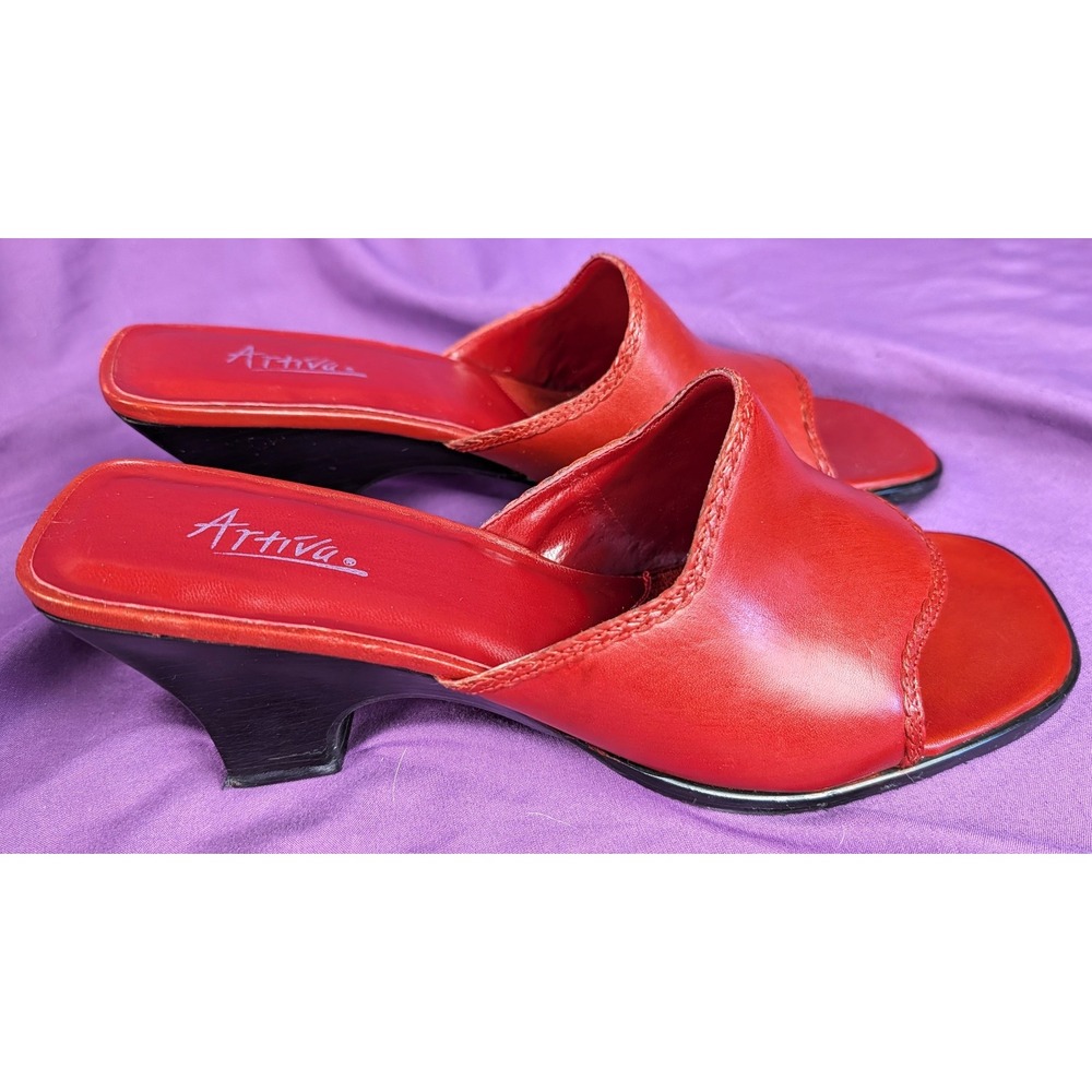 Open Toe Artiva HighHeel Leather Pumps Red Sz 8.5 M Made In Brazil Valentine VTG